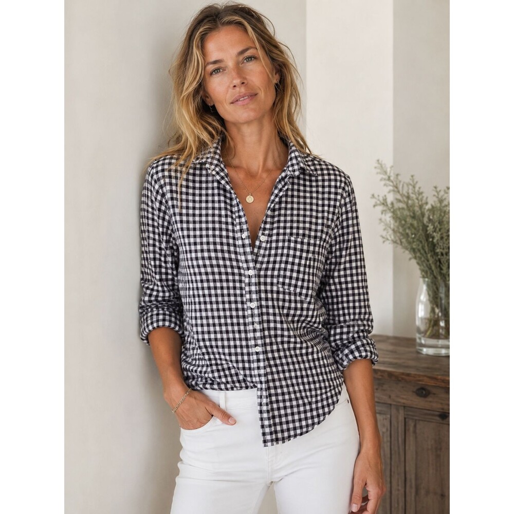 Grayson/ Frank & Eileen The Hero Gingham Plaid Button Front Shirt Black/White S